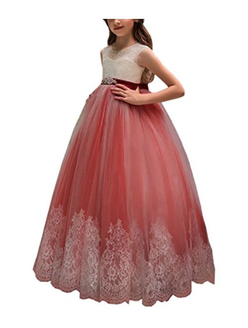 Flower Girl Dress for Wedding Kids Lace Pageant Ball Gowns