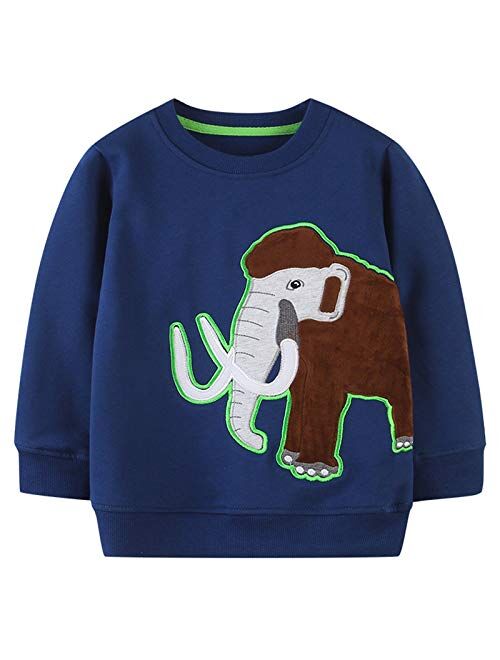 Toddler Boys Sweatshirts Long Sleeve Sport Elephant T Shirt Dinosaur Pullover Cartoon Tee Shirt for Kids