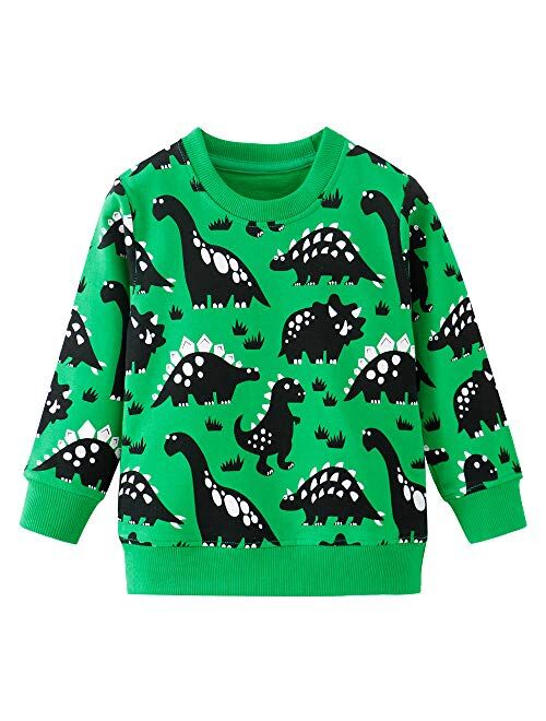 Toddler Boys Sweatshirts Long Sleeve Sport Elephant T Shirt Dinosaur Pullover Cartoon Tee Shirt for Kids