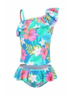 Girls Two Piece Tankini Swimsuit Hawaiian Ruffle Swimwear Bathing Suit Set