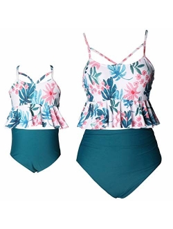 Girls Two Piece Tankini Swimsuit Hawaiian Ruffle Swimwear Bathing Suit Set