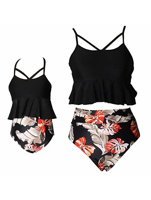 Girls Two Piece Tankini Swimsuit Hawaiian Ruffle Swimwear Bathing Suit Set