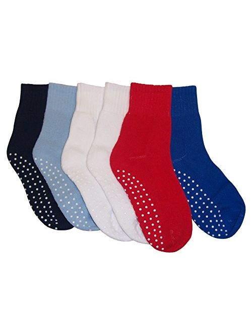 N'Ice Caps Boys Girls and Baby Cotton/Spandex Crew Gripper Socks - 6 Pair Pack