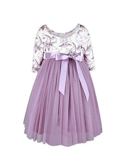 Flofallzique Floral Girls Party Dress Long Sleeves Tulle Spring Toddler Valentine Dress