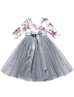 Flofallzique Floral Girls Party Dress Long Sleeves Tulle Spring Toddler Valentine Dress