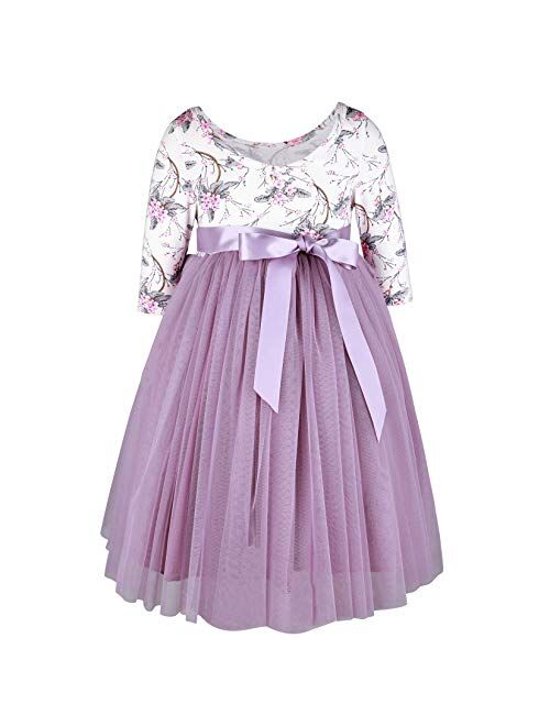 Flofallzique Floral Girls Party Dress Long Sleeves Tulle Spring Toddler Valentine Dress