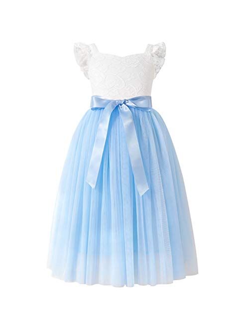 Flofallzique Floral Girls Party Dress Long Sleeves Tulle Spring Toddler Valentine Dress