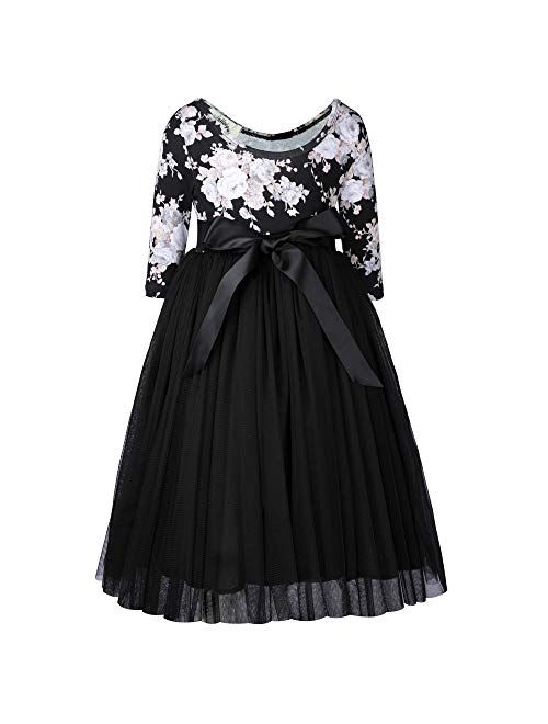 Flofallzique Floral Girls Party Dress Long Sleeves Tulle Spring Toddler Valentine Dress