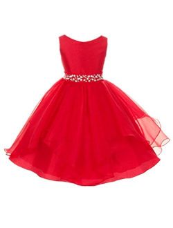 DreamHigh Wedding Flower Girls Crystals Waist Taffeta Pageant Dress