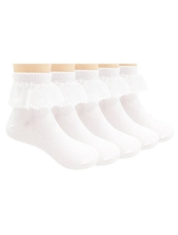 Sept.Filles Girls Ruffle Socks Girl's Socks Lace Top Anklet Socks Packs of 5