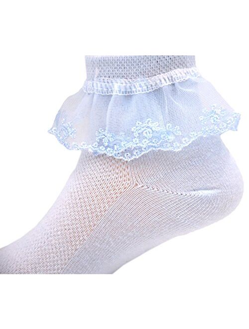 Sept.Filles Girls Ruffle Socks Girl's Socks Lace Top Anklet Socks Packs of 5