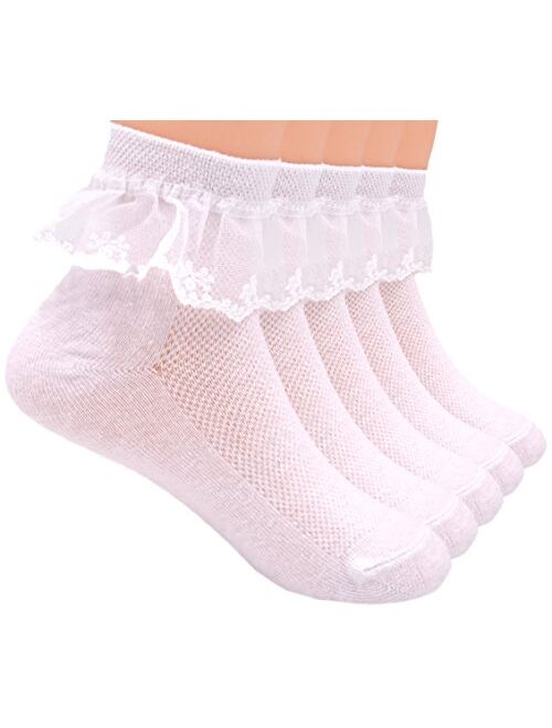 Sept.Filles Girls Ruffle Socks Girl's Socks Lace Top Anklet Socks Packs of 5