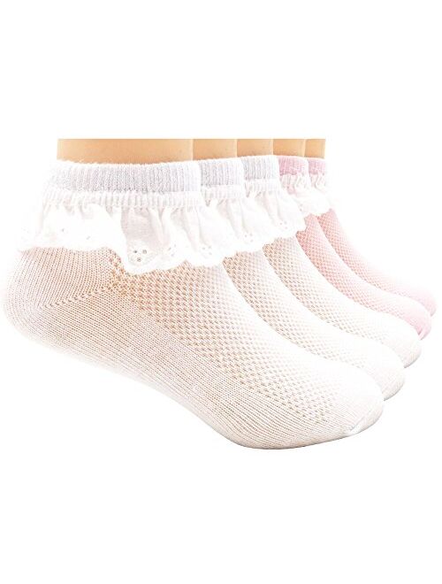 Sept.Filles Girls Ruffle Socks Girl's Socks Lace Top Anklet Socks Packs of 5