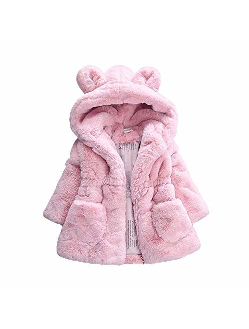 Phorecys Girls' Soft Fleece Zip-up Jacket Hooded with Ears