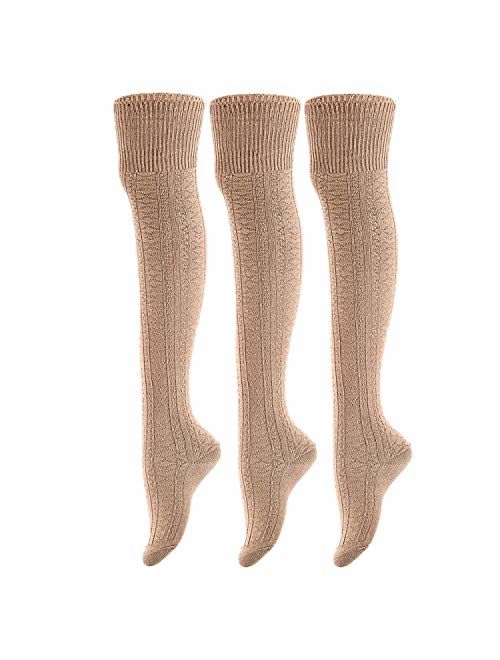 Lovely Annie Big Girl's 3 Pairs Exquisite Thigh High Cotton Socks A1025 Size 6-9