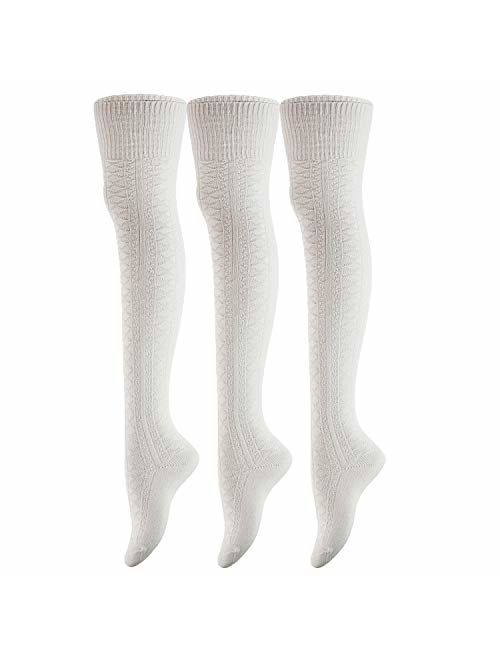 Lovely Annie Big Girl's 3 Pairs Exquisite Thigh High Cotton Socks A1025 Size 6-9