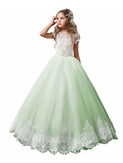 Flower Girl Dress Kids Lace Beaded Pageant Ball Gowns