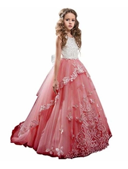 Flower Girl Dress Kids Lace Beaded Pageant Ball Gowns