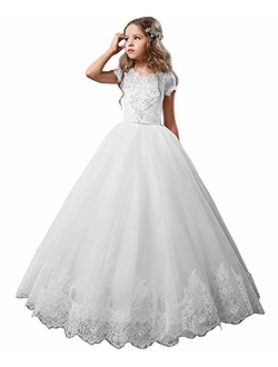 Flower Girl Dress Kids Lace Beaded Pageant Ball Gowns