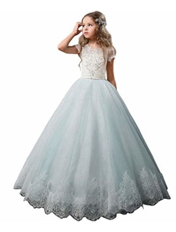 Flower Girl Dress Kids Lace Beaded Pageant Ball Gowns