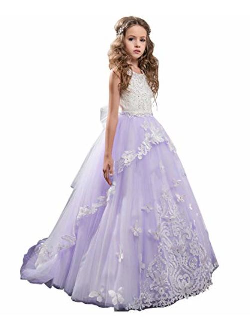 Flower Girl Dress Kids Lace Beaded Pageant Ball Gowns