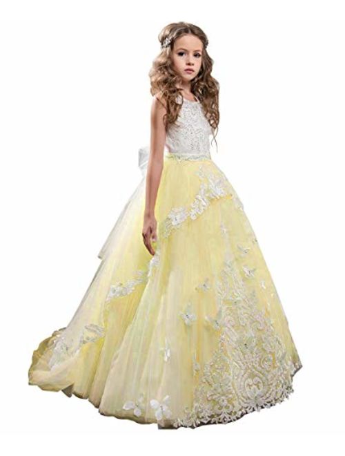 Flower Girl Dress Kids Lace Beaded Pageant Ball Gowns