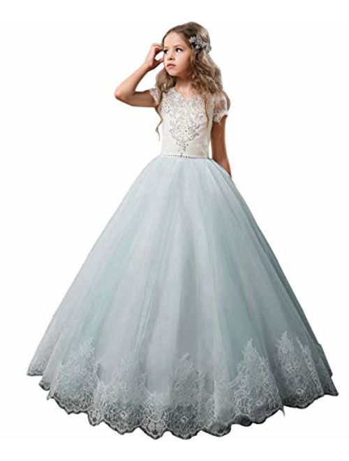 Flower Girl Dress Kids Lace Beaded Pageant Ball Gowns