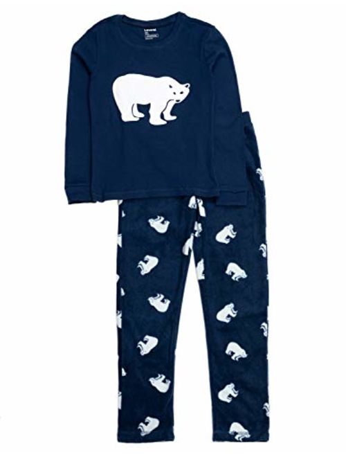 Leveret Kids & Toddler Pajamas Boys 2 Piece Pjs Set Cotton Top & Fleece Pants Sleepwear (2-14 Years)