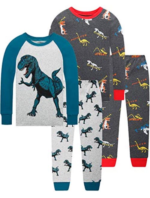 Dolphin&Fish Boys Pajamas 100% Cotton Long Sleeve Toddler Pjs Set Fire Dinosaurs Clothes Kids Pjs Sleepwear