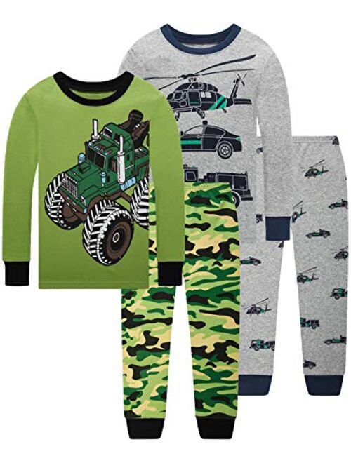 Dolphin&Fish Boys Pajamas 100% Cotton Long Sleeve Toddler Pjs Set Fire Dinosaurs Clothes Kids Pjs Sleepwear