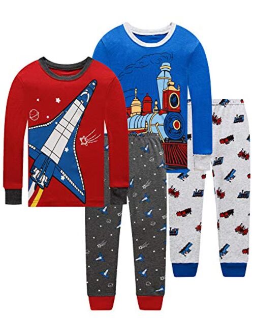 Dolphin&Fish Boys Pajamas 100% Cotton Long Sleeve Toddler Pjs Set Fire Dinosaurs Clothes Kids Pjs Sleepwear