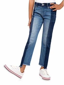 Girls Express Yourself Distressed Two-Toned Premium Stretch Denim Jean (Medium-Dark Enzyme Wash)