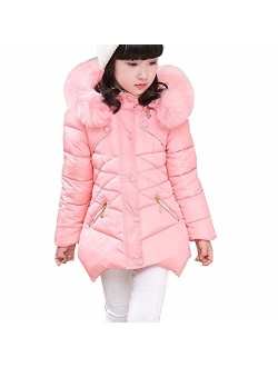 RUOGU Girls Winter Coat Jacket,Toddler Kids Cotton Jackets Snowsuit Hooded Windbreaker with Soft Fur Hoodies for Girls