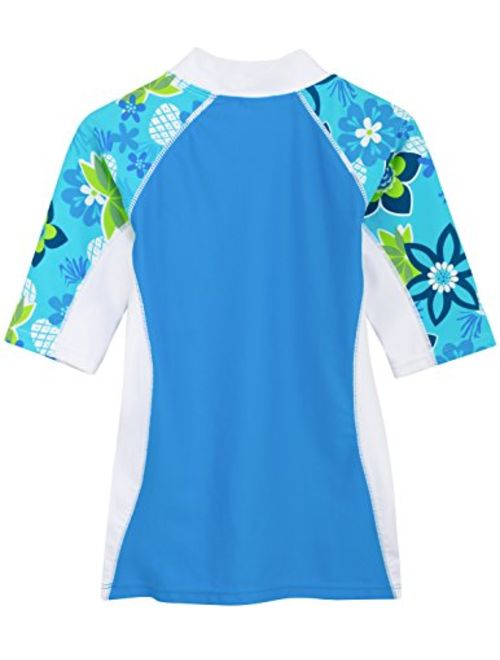 Tuga Girls Two-Piece Short Sleeve Swimsuit Set 2-14Years, UPF 50+ Sun Protection