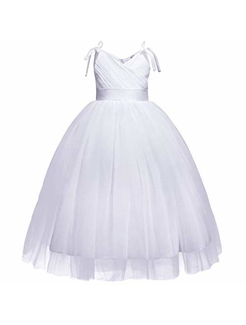 5-16T Little/Big Girls Floor Length Lace Tulle Bridesmaid Dress Flower Pageant Party Wedding Maxi Evening Dance Gown