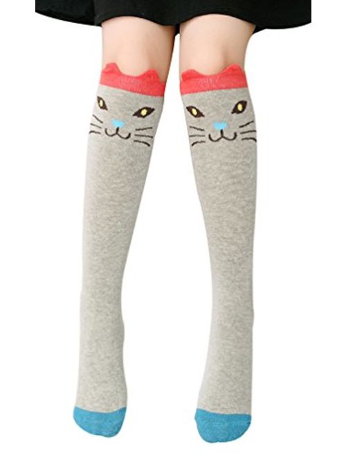 BogiWell Girls Cute Animal Socks Cotton Over Calf Knee High Socks