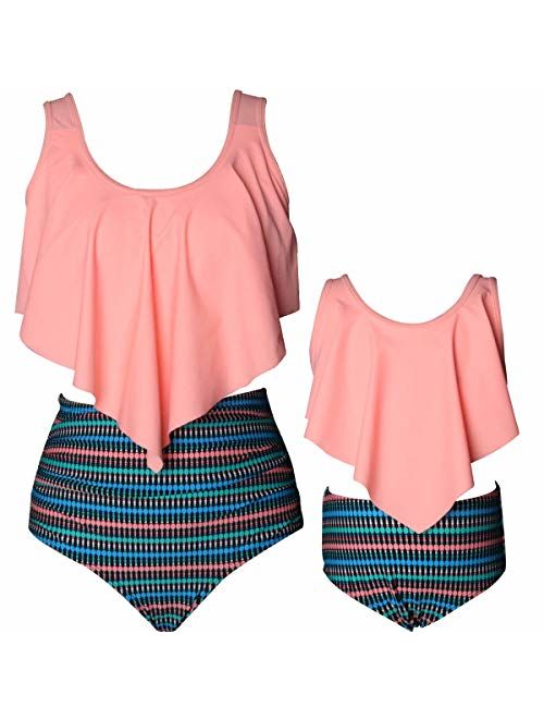 Uhnice Girls Swimsuit High Waisted Two Pieces Bikini Set Swimwear Bathing Suits