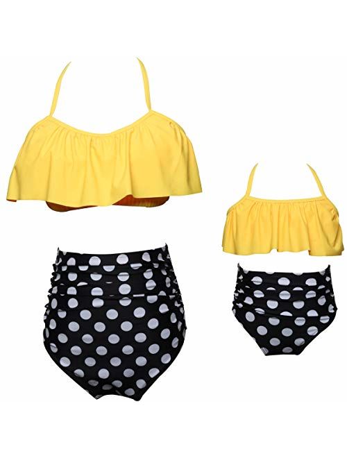 Uhnice Girls Swimsuit High Waisted Two Pieces Bikini Set Swimwear Bathing Suits