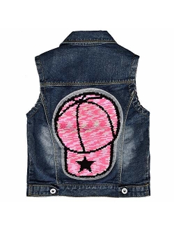 Little Girls Denim Vest Spring Autumn Sequins Owl Vest Coat