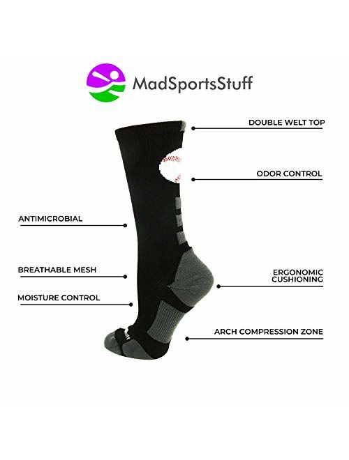 MadSportsStuff Baseball Logo Athletic Crew Socks (Multiple Colors)