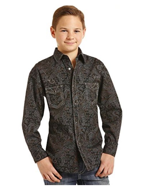 Rock & Roll Cowboy Boys Poplin Paisley Print Long Sleeve Snap Shirt