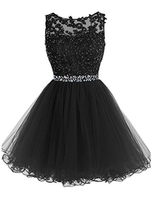 Buy Short Tulle Homecoming Dresses Appliques Beads Prom Party Gowns ...