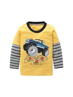 HowJoJo Big Boys Long Sleeve Cotton T-Shirts Monster Truck Shirt Graphic Tees Yellow 7T