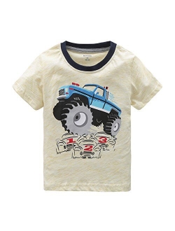 HowJoJo Big Boys Long Sleeve Cotton T-Shirts Monster Truck Shirt Graphic Tees Yellow 7T