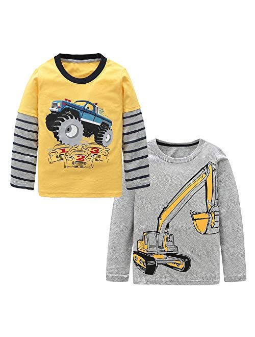 HowJoJo Big Boys Long Sleeve Cotton T-Shirts Monster Truck Shirt Graphic Tees Yellow 7T