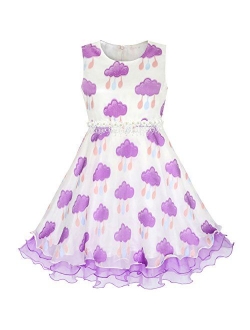 Girls Dress Tulle Bridal Lace with Flower Detailing Purple 4-14