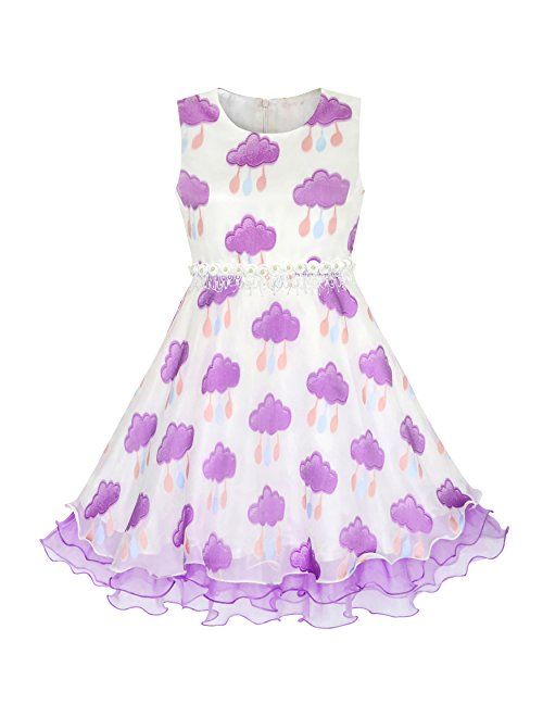 Sunny Fashion Girls Dress Tulle Bridal Lace with Flower Detailing Purple 4-14