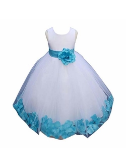 White Tulle Rose Floral Petals Flower Girl Dress Girls Party Dresses 302S