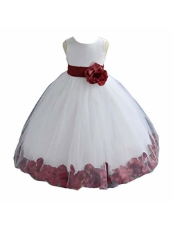 White Tulle Rose Floral Petals Flower Girl Dress Girls Party Dresses 302S