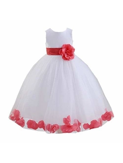 White Tulle Rose Floral Petals Flower Girl Dress Girls Party Dresses 302S